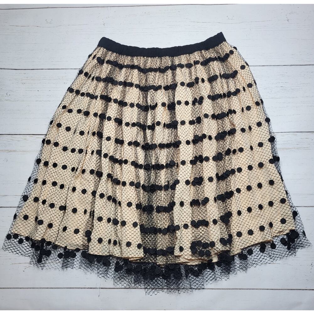J. Crew Beige Tulle Midi Skirt with Black Polka Dot Overlay - Picture 4 of 9